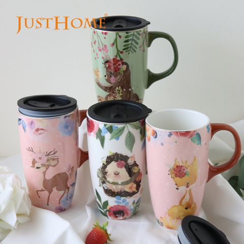 Just Home森林秘境陶瓷附蓋馬克杯575ml(2入組)
