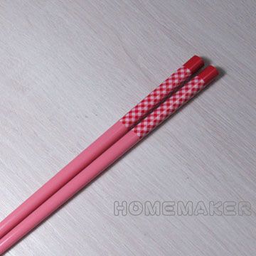 HOME [[+幸福雜貨] 天然竹格紋彩繪筷(粉)21cm