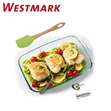 《德國WESTMARK》擠汁器+馬鈴薯溫度計+矽膠耐熱刮刀+法國玻璃烤盤