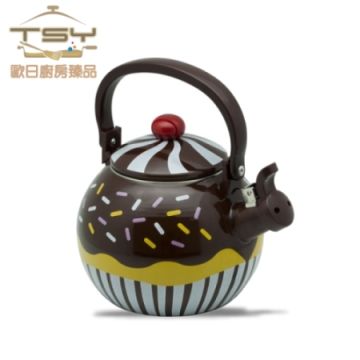 TSY 歐日廚房臻品 巧克力鬆餅不鏽鋼琺瑯彩繪笛音茶壺1.7L