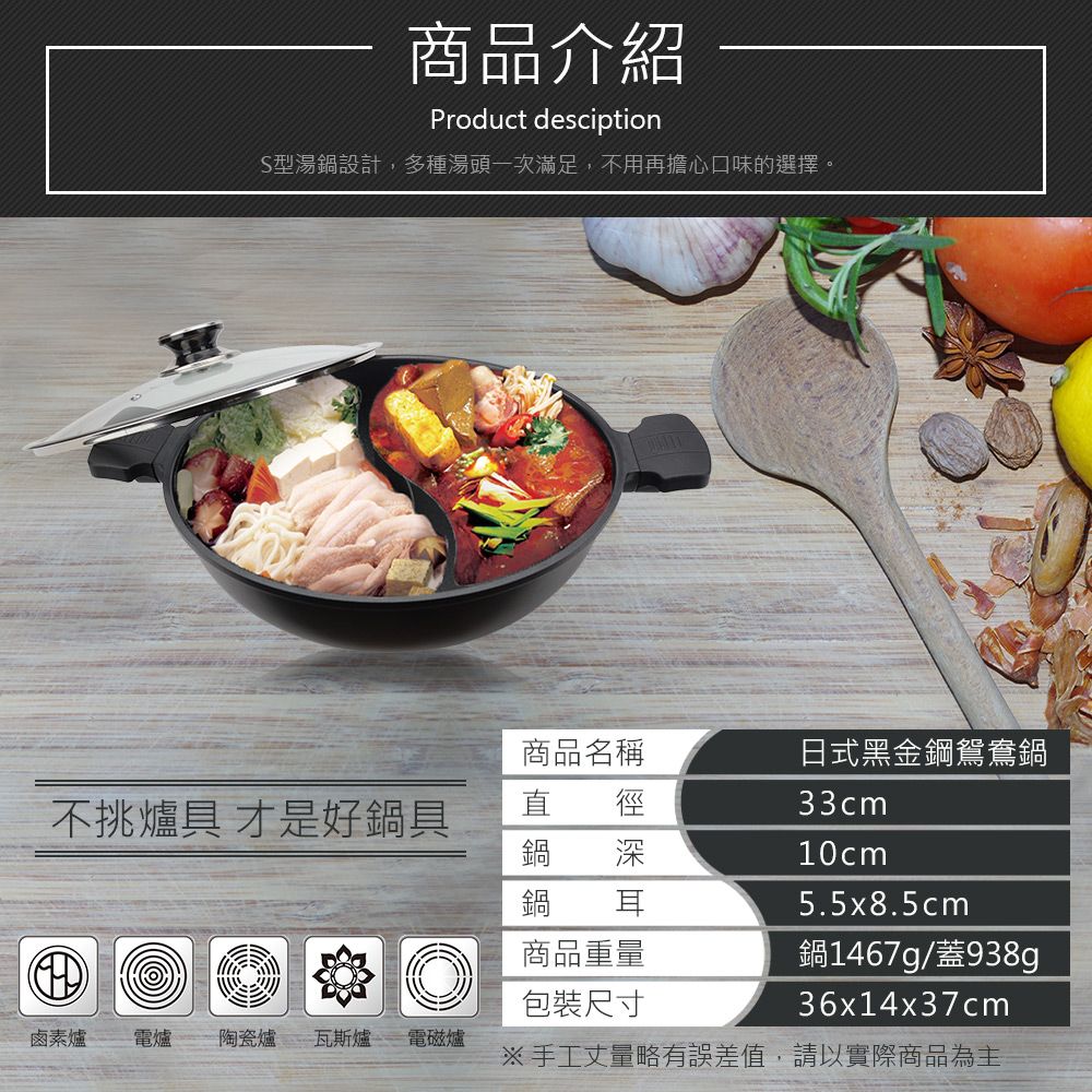 PERFECT 理想 日式黑金剛鴛鴦鍋33cm