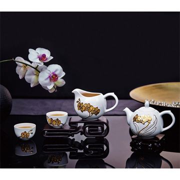 《乾唐軒活瓷》蝴蝶蘭花茶具組 / 白金 / 一壺+六杯+茶海