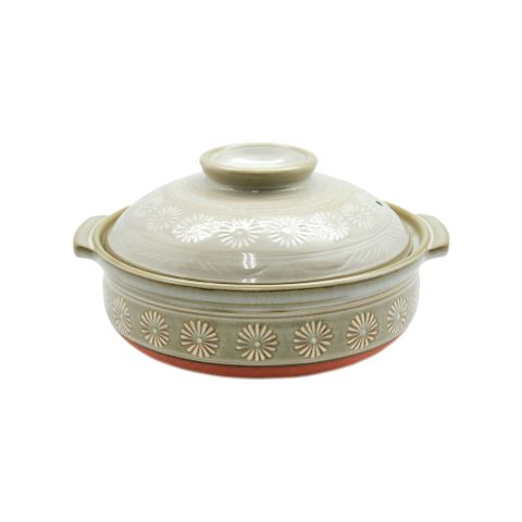 【銀峰】日本萬古燒花三島8號砂鍋(2-3人)