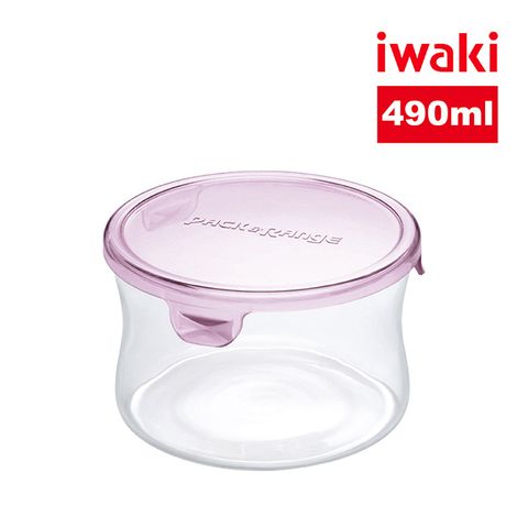 【iwaki】日本耐熱抗菌玻璃圓形微波保鮮盒490ml-粉