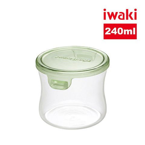 iwaki 日本耐熱玻璃圓形微波保鮮盒240ml-綠