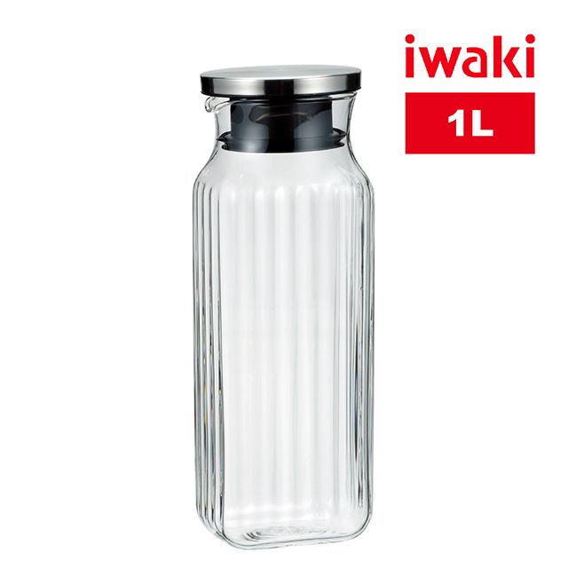 iwaki 日本耐熱玻璃不銹鋼蓋冷/熱水壺 1L  (方瓶)