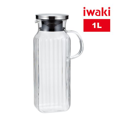 iwaki 日本品牌不鏽鋼系列方形耐熱玻璃水壺(把手款)-1L