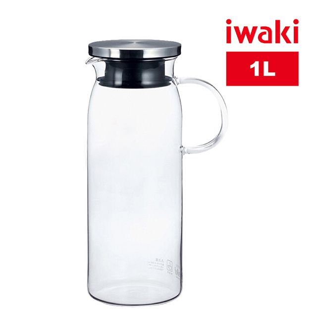 iwaki 日本品牌不鏽鋼蓋耐熱玻璃水壺(把手款)-1L