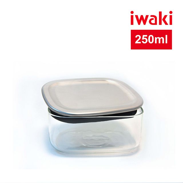 iwaki 日本耐熱玻璃不銹鋼蓋方型收納盒250ml