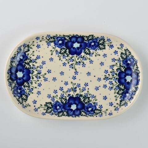 波蘭陶 青花涼夏系列 橢圓盤 24cm 波蘭手工製