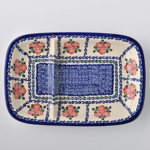 波蘭陶 漫野薔薇系列 分隔盤 28x19cm 波蘭手工製