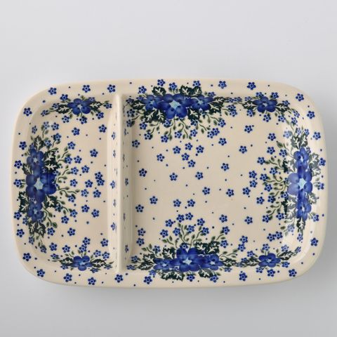 波蘭陶 青花涼夏系列 分隔盤 28x19cm 波蘭手工製