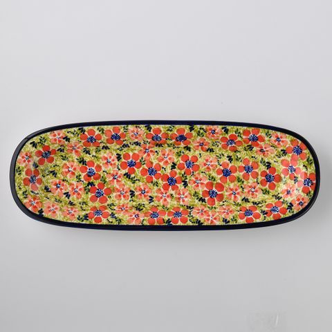 波蘭陶 繁花艷野系列 長方形餐盤 13X37cm 波蘭手工製