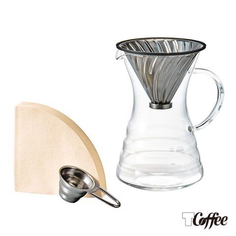 TCoffee HARIO-V60白金金屬濾杯咖啡壺組700ml