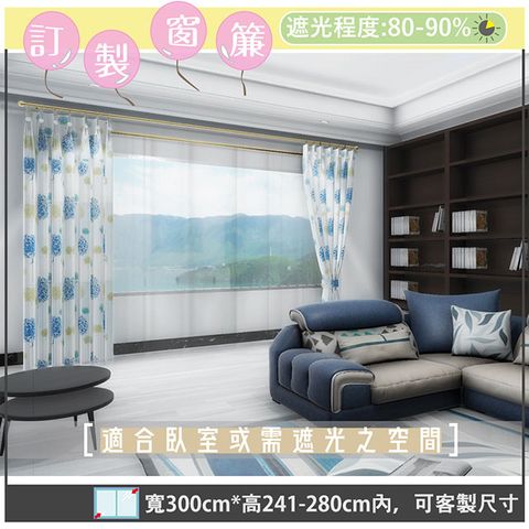yixinju 宜欣居 【傢飾】童年往事印花遮光窗簾_米/藍-W300cm*H241-280cm以內*可指定尺寸(訂製/落地窗簾)
