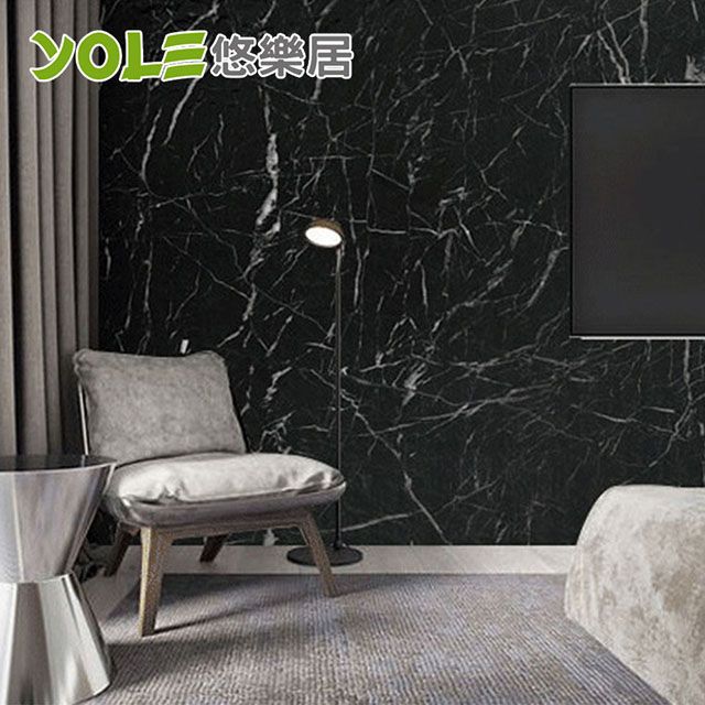 YOLE 悠樂居 廚房自黏耐高溫防汙防油加厚壁貼-石紋(黑白石)200cm