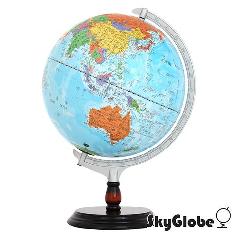 【SkyGlobe】12吋行政藍色海洋木質地球儀(繁中英文對照)