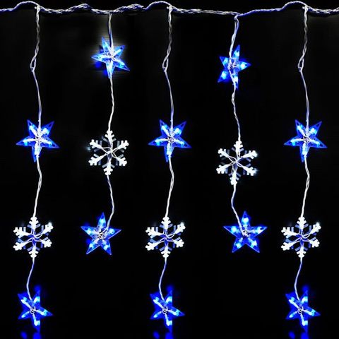 聖誕燈LED燈100燈星星雪花造型窗簾燈(附控制器跳機)