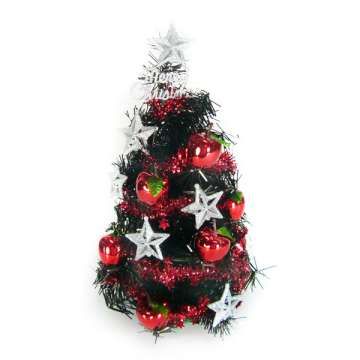 【摩達客】台灣製迷你1呎/1尺(30cm)銀星紅果裝飾黑色聖誕樹