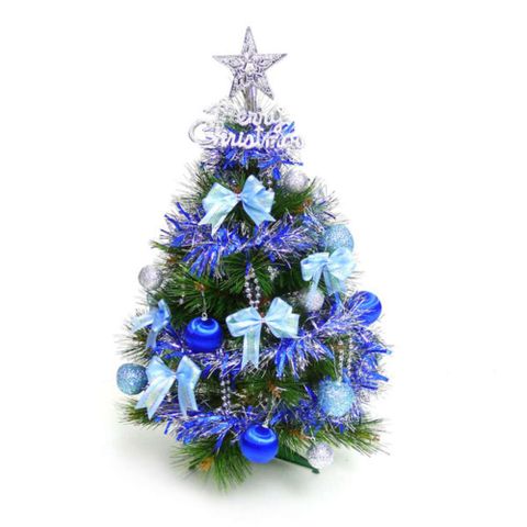 【摩達客】台灣製2尺/2呎(60cm)特級綠色松針葉聖誕樹 (+藍銀色系飾品組)(不含燈)