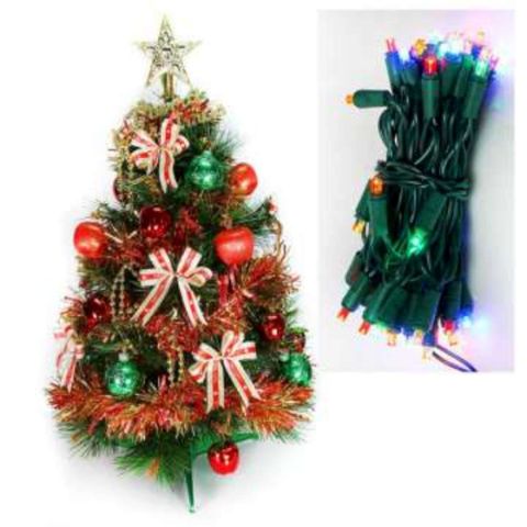 【摩達客】台灣製2尺/2呎(60cm)特級綠色松針葉聖誕樹  (+紅金色系飾品組)+LED50燈彩色燈串