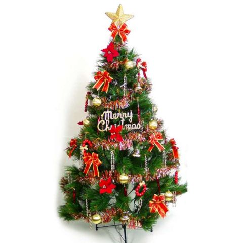 【摩達客】台灣製 8呎/ 8尺(240cm)特級綠松針葉聖誕樹 (+紅金色系配件組)(不含燈)