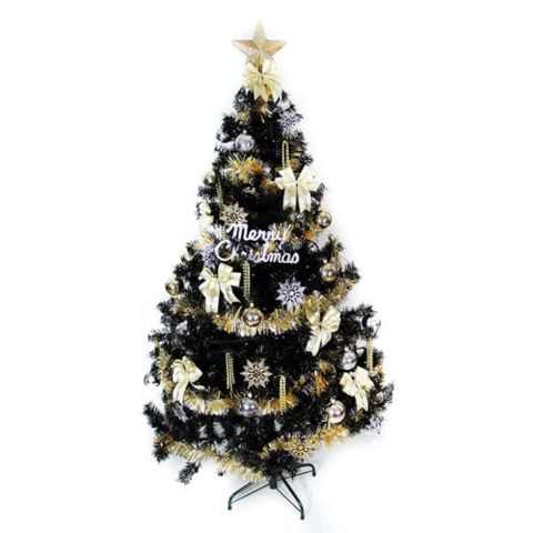 【摩達客】台灣製造8呎/8尺(240cm)時尚豪華版黑色聖誕樹(+金銀色系配件組)(不含燈)