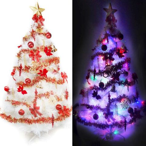 【摩達客】台灣製10呎/10尺 (300cm)特級白色松針葉聖誕樹 (紅金色系)+100燈LED燈6串(附控制器跳機)