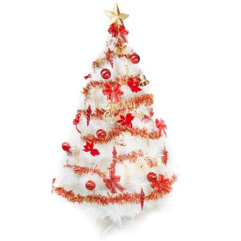 【摩達客】台灣製10呎/10尺 (300cm)特級白色松針葉聖誕樹 (紅金色系配件)(不含燈)