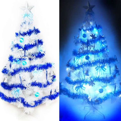 【摩達客】台灣製10呎/10尺 (300cm)特級白色松針葉聖誕樹 (藍銀色系)+100燈LED燈6串(附控制器跳機)