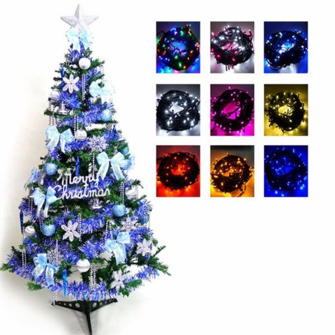 【摩達客】超級幸福15尺(450cm)一般型裝飾綠聖誕樹(+藍銀色系配件組+100燈LED燈9串)(附控制器跳機)