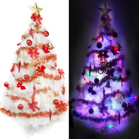 【摩達客】台灣製15尺/15呎(450cm)特級白色松針葉聖誕樹 (紅金色系)+100燈LED燈9串(附控制器跳機)