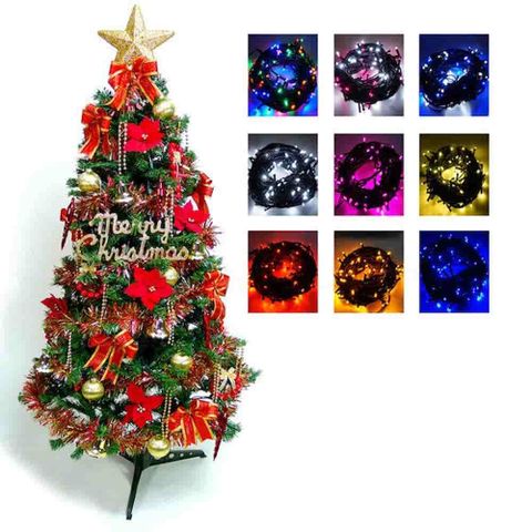 【摩達客】幸福6尺/6呎(180cm)一般型裝飾綠聖誕樹  (+紅金色系配件)+100燈LED燈1串(附控制器跳機)