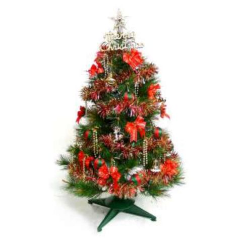 【摩達客】台灣製3尺(90cm)特級綠松針葉聖誕樹 (+紅金色系配件)(不含燈)