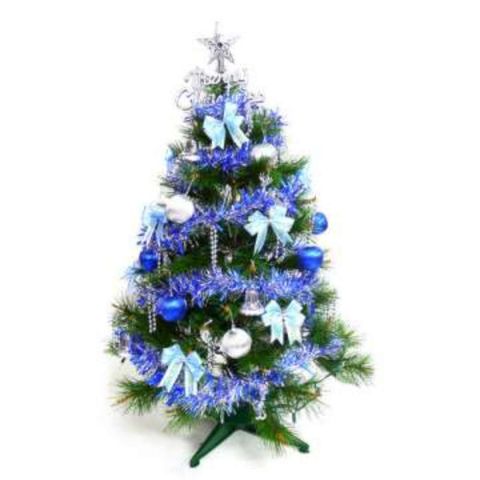【摩達客】台灣製3尺(90cm)特級綠松針葉聖誕樹 (+藍銀色系配件)(不含燈)