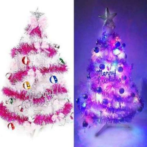 【摩達客】台灣製3尺特級白色松針葉聖誕樹(繽紛馬卡龍粉紫色系)+100燈LED燈彩光一串(附控制器跳機)