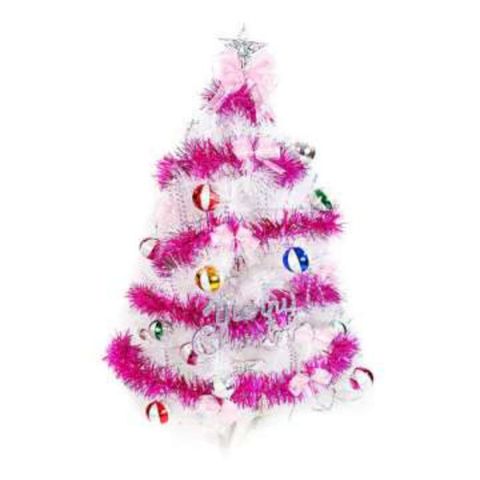 【摩達客】台灣製3尺(90cm)特級白色松針葉聖誕樹 (繽紛馬卡龍粉紫色系)(不含燈)