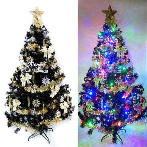 【摩達客】台灣製造4尺(120cm)時尚豪華版黑色聖誕樹(+金銀色系配件組+100燈LED燈1串)(附跳機控制器)