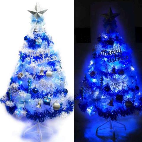 【摩達客】台灣製4尺(120cm)豪華版夢幻白色聖誕樹(銀藍系配件組)+100燈LED燈藍白光1串(附IC控制器)