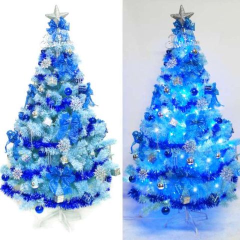 【摩達客】台灣製4呎/4尺(120cm)豪華版冰藍色聖誕樹(銀藍系配件組)+100燈LED燈藍白光1串(附IC控制器)