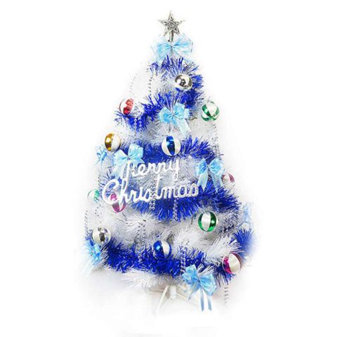 【摩達客】台灣製4尺(120cm)特級白色松針葉聖誕樹 (繽紛馬卡龍藍銀色系)(不含燈)