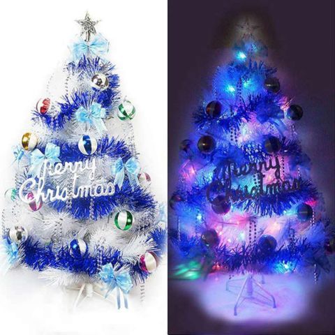 【摩達客】台灣製4尺特級白色松針葉聖誕樹(繽紛馬卡龍藍銀色系)+100燈LED燈一串彩光(附控制器跳機)