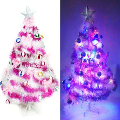 【摩達客】台灣製4尺特級白色松針葉聖誕樹(繽紛馬卡龍粉紫色系)+100燈LED燈串一串彩光(附控制器跳機)