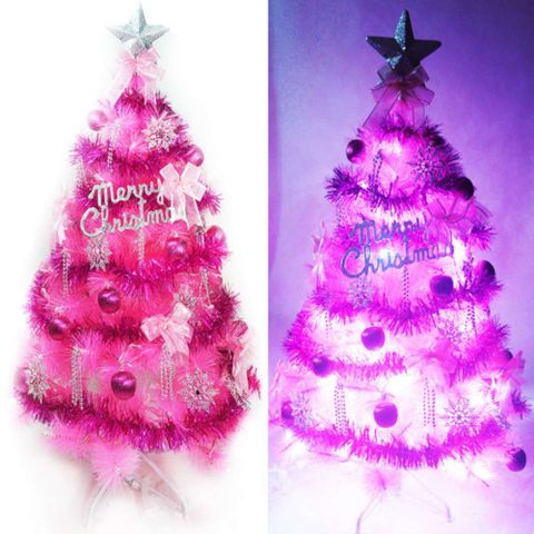 【摩達客】台灣製4尺特級粉紅色松針葉聖誕樹(銀紫色系配件+100燈LED燈粉紅白光1串)(附控制器跳機)