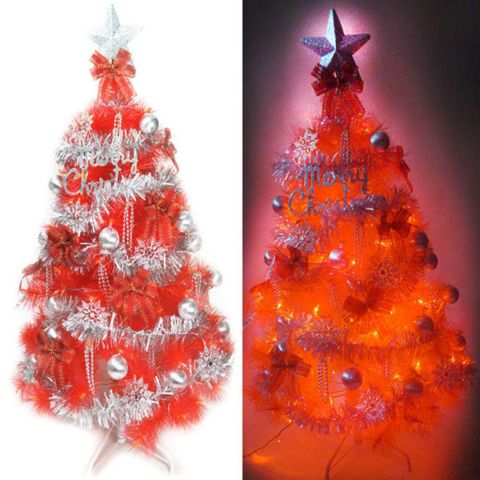【摩達客】台灣製4尺(120cm)特級紅色松針葉聖誕樹 (銀紅色系配件+100燈LED燈紅光1串)(附控制器跳機)