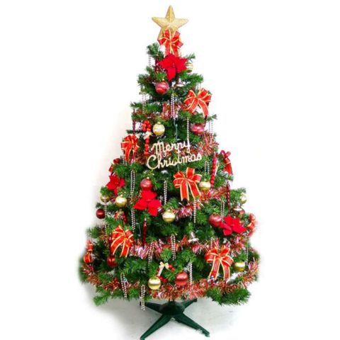 【摩達客】台灣製7呎/ 7尺(210cm)豪華版裝飾綠聖誕樹 (+紅金色系配件組)(不含燈)