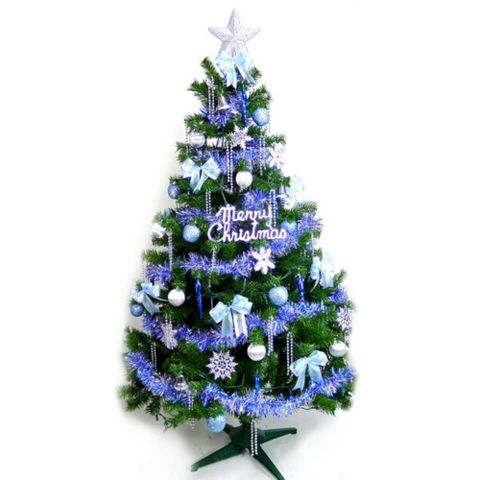 【摩達客】台灣製7呎/ 7尺(210cm)豪華版裝飾綠聖誕樹 (+藍銀色系配件組)(不含燈)