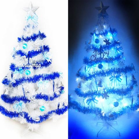 【摩達客】台灣製12呎/12尺 (360cm)特級白色松針葉聖誕樹 (藍銀色系)+100燈LED燈7串(附控制器跳機)