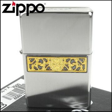 【ZIPPO】日系~Bottomz Up-唐草圖案-頂部Logo刻印加工打火機(鎳古美款)