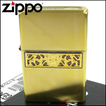 Zippo 日系~Bottomz Up-唐草圖案-頂部Logo刻印加工打火機(銅古美款)